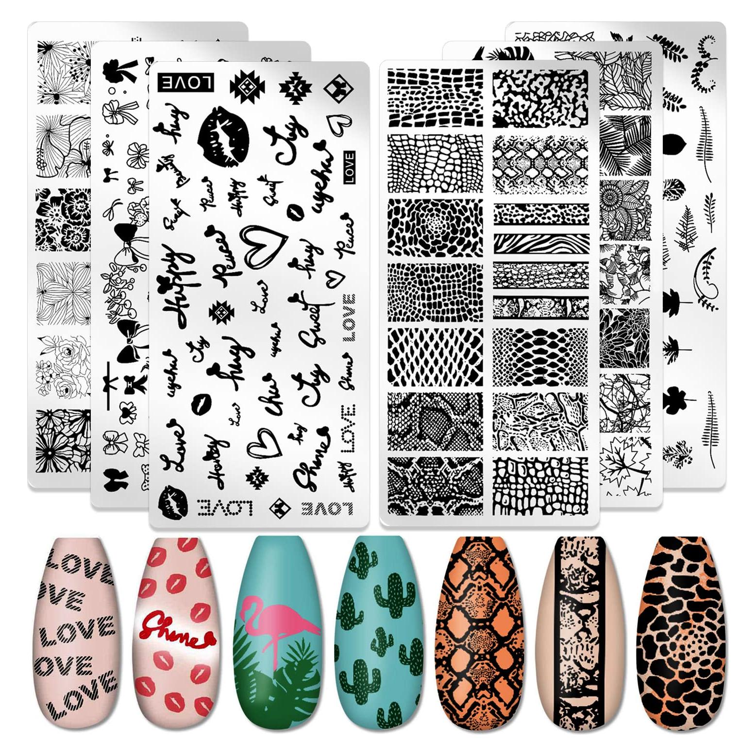 Kit de Estampado de Uñas DANNEASY 6 Piezas Acero Inoxidable