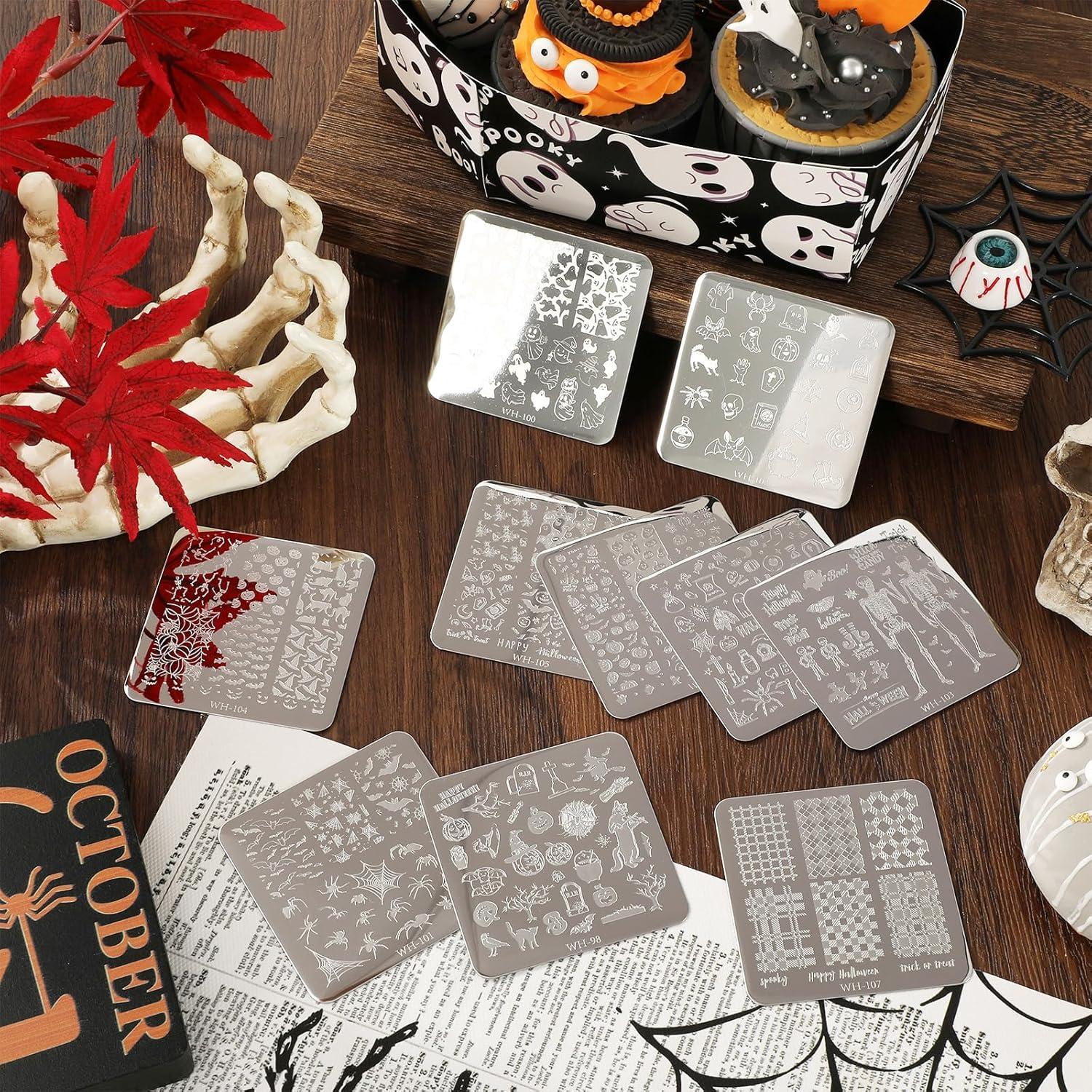 Kit de Placas de Estampado de Uñas Halloween Whaline 10 Pcs