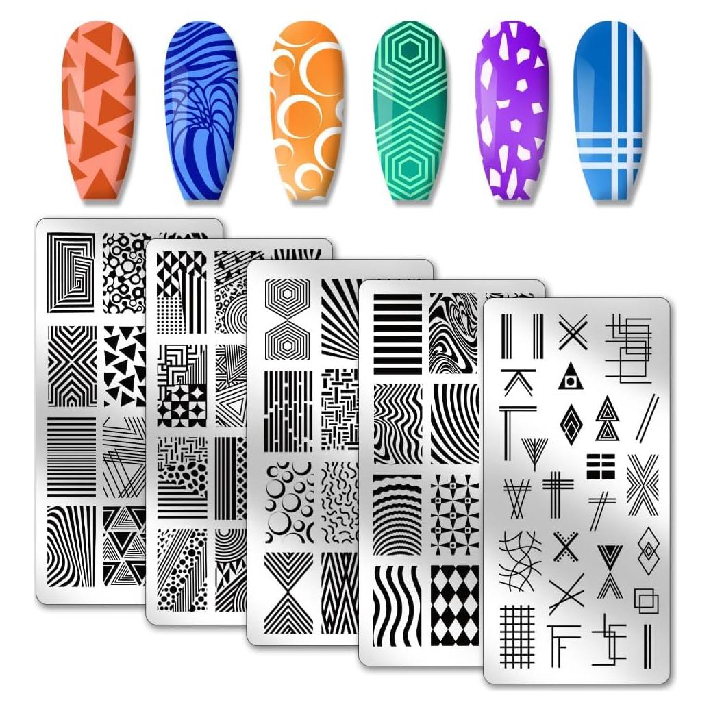 Placas de Estampado de Uñas PH PandaHall 5pcs Geométricas