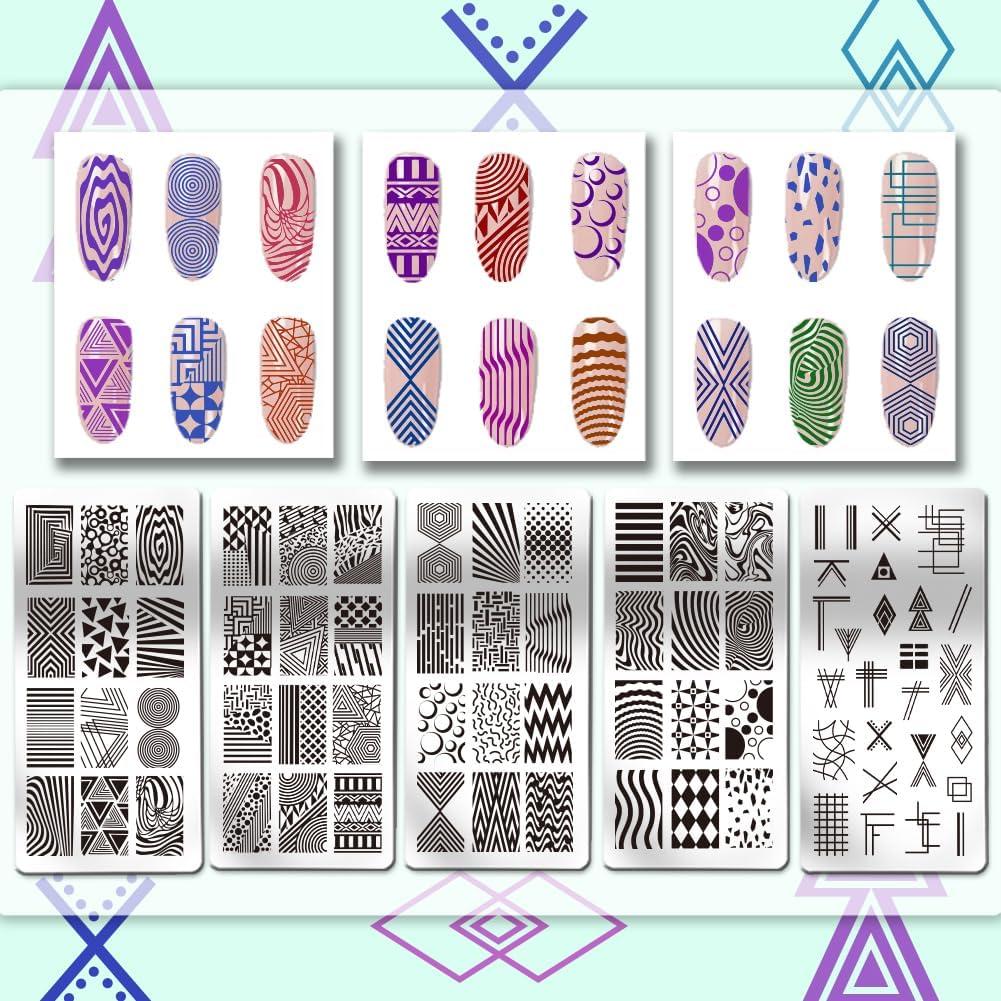 Placas de Estampado de Uñas PH PandaHall 5pcs Geométricas
