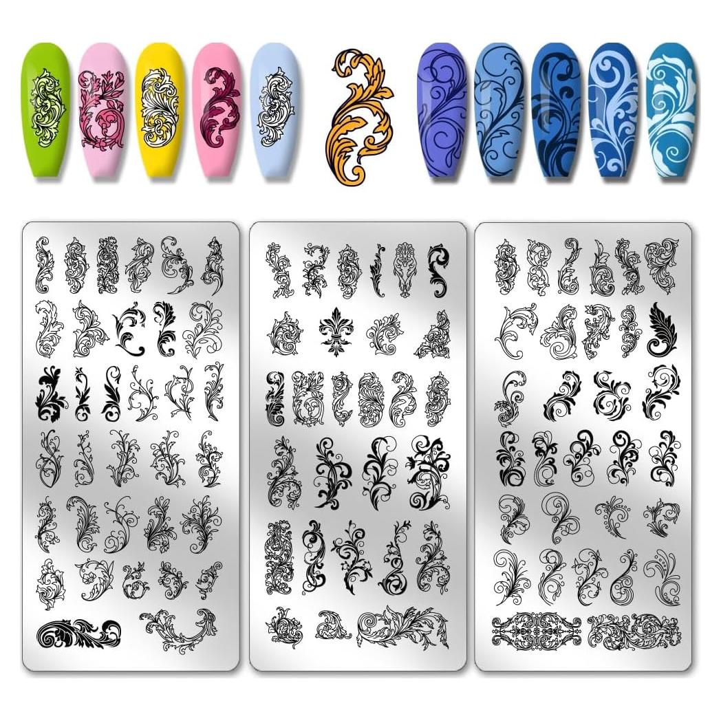 Plantillas de Estampado de Uñas PH PandaHall 3 Piezas 12x6 cm