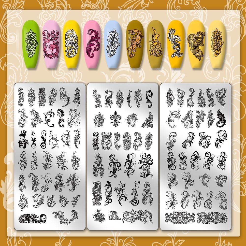 Plantillas de Estampado de Uñas PH PandaHall 3 Piezas 12x6 cm