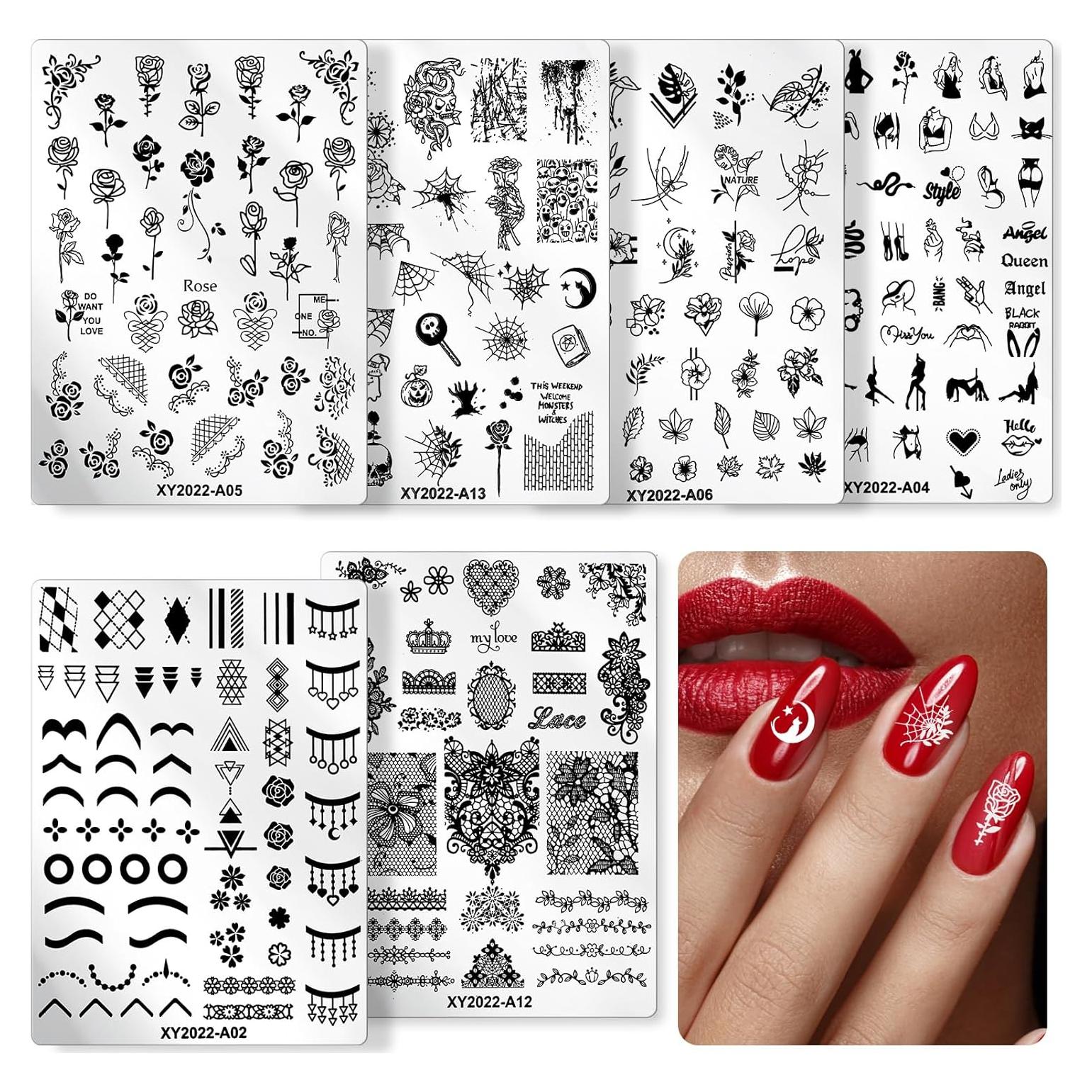 Conjunto de 6 Placas de Estampado de Uñas Aodes - Acero Inoxidable