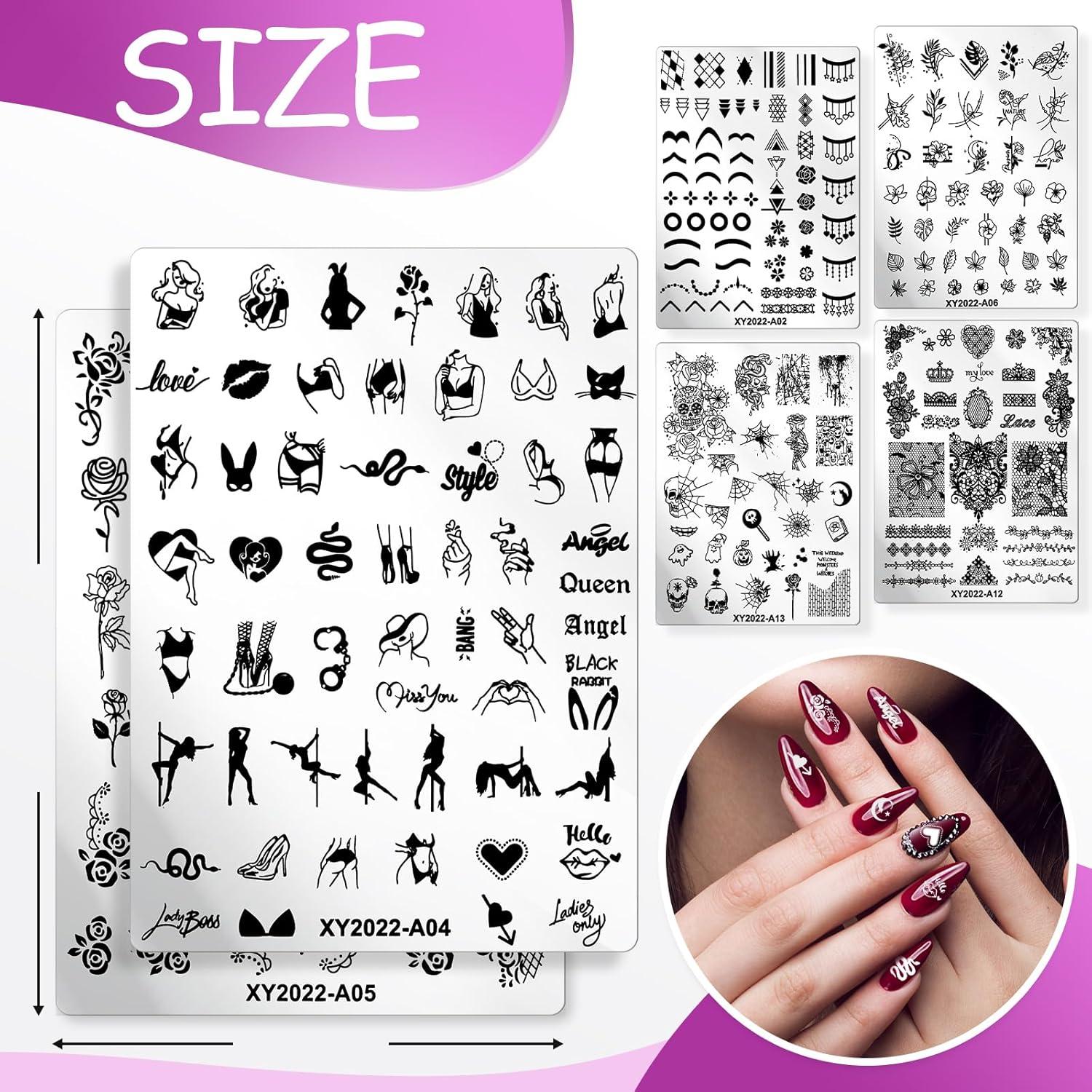 Conjunto de 6 Placas de Estampado de Uñas Aodes - Acero Inoxidable