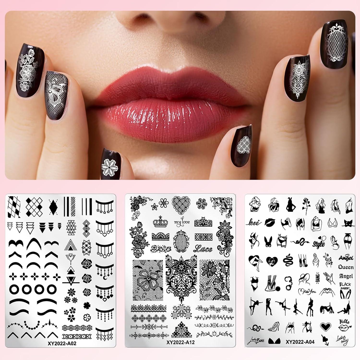 Conjunto de 6 Placas de Estampado de Uñas Aodes - Acero Inoxidable