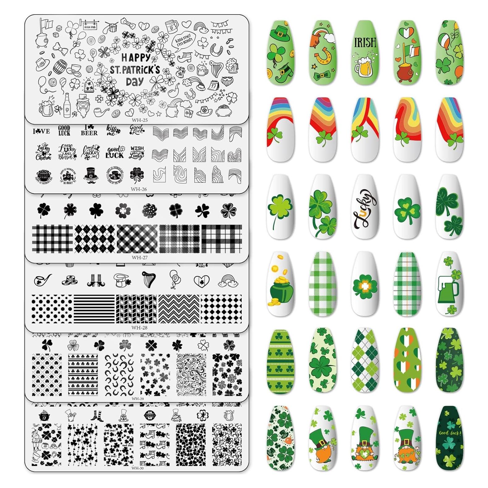 Kit de Placas de Estampado de Uñas Whaline 6 Piezas San Patricio