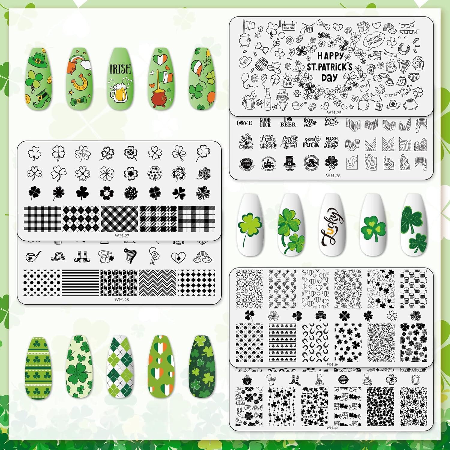 Kit de Placas de Estampado de Uñas Whaline 6 Piezas San Patricio