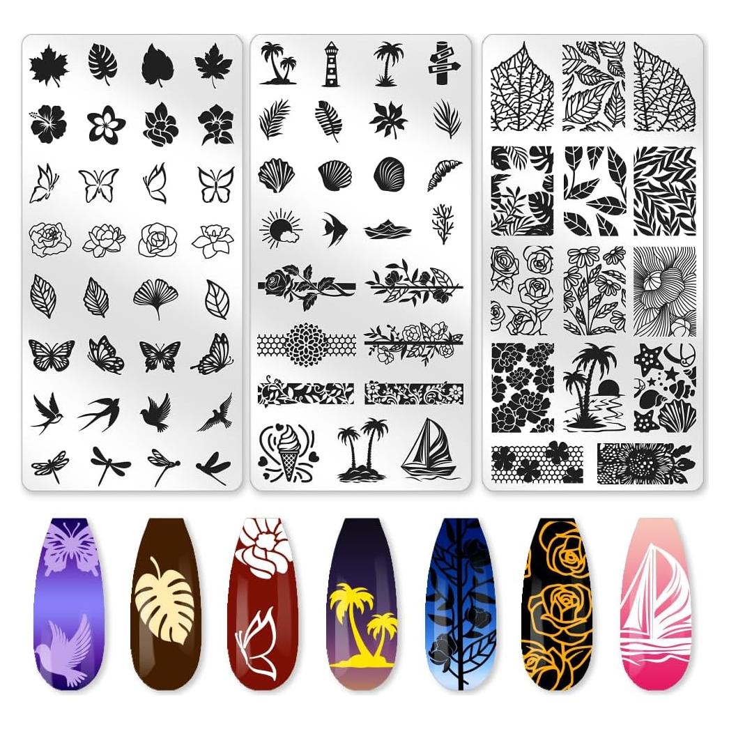 Juego de Estampado de Uñas Beinkmake 3 Piezas Floral