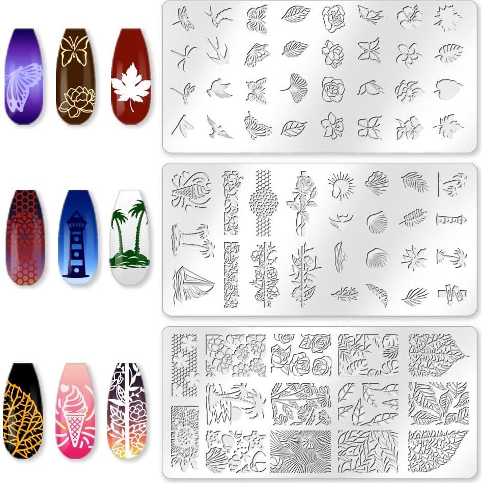 Juego de Estampado de Uñas Beinkmake 3 Piezas Floral