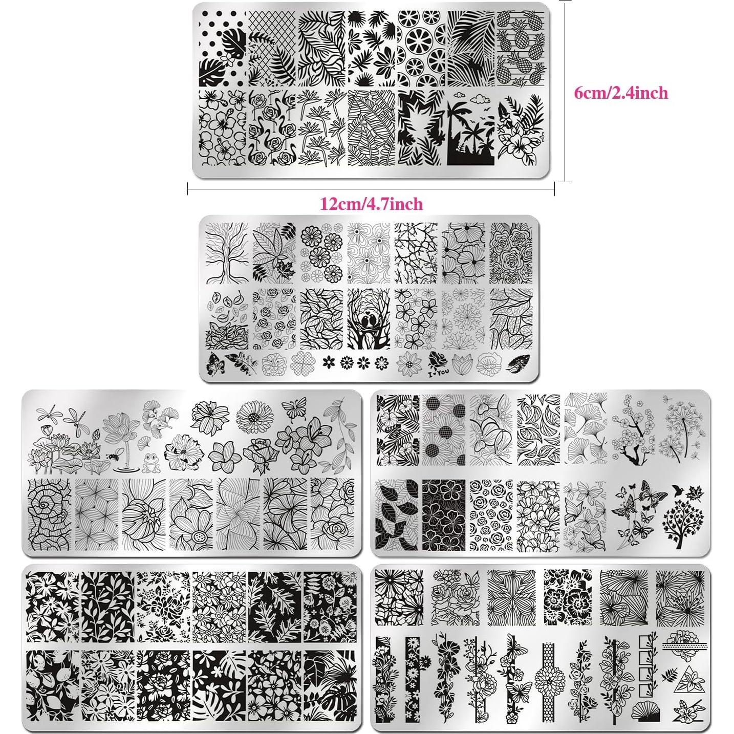 Kit de Estampado de Uñas Wokoto 6 Placas Flores 12x6cm