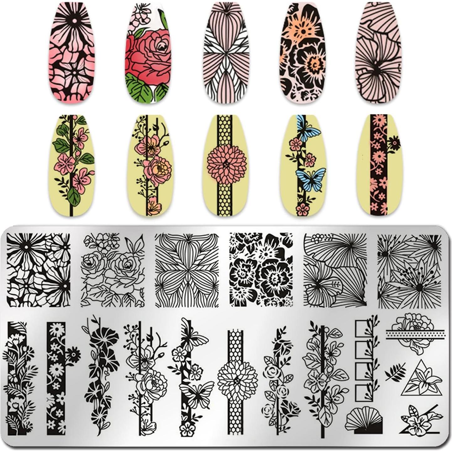 Kit de Estampado de Uñas Wokoto 6 Placas Flores 12x6cm