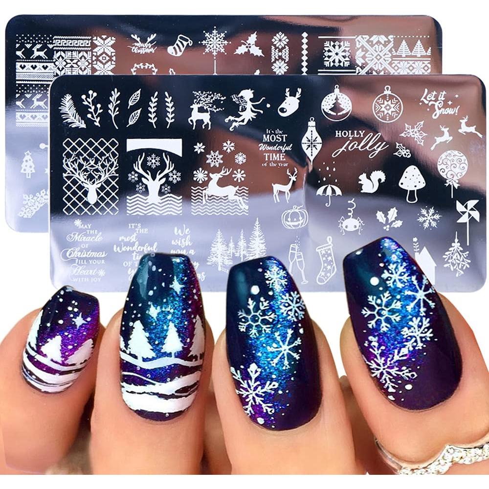 Kit de Estampado de Uñas de Navidad Qdsuh 5 Piezas Copos de Nieve
