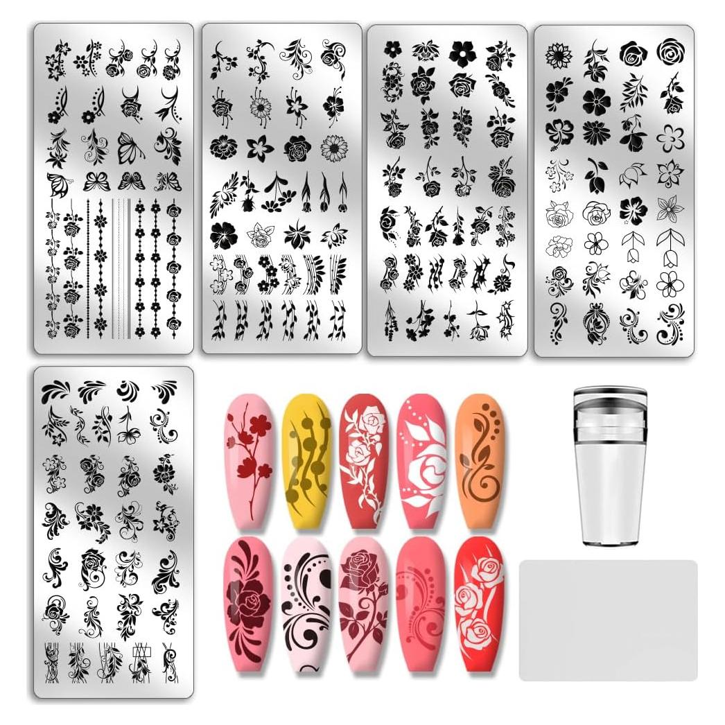 Plantillas de Estampado de Uñas PH PandaHall 5 Piezas