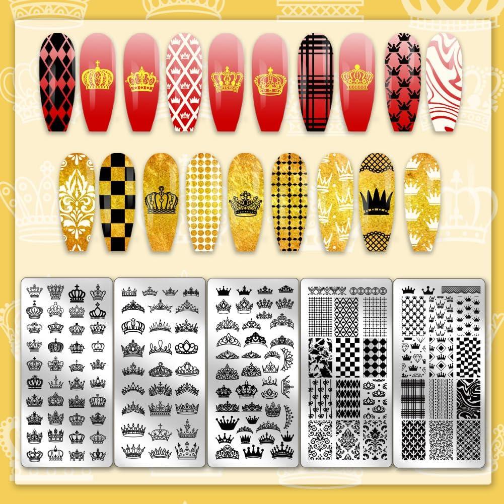 Plantillas de Arte de Uñas PH PandaHall 5 Piezas Corona