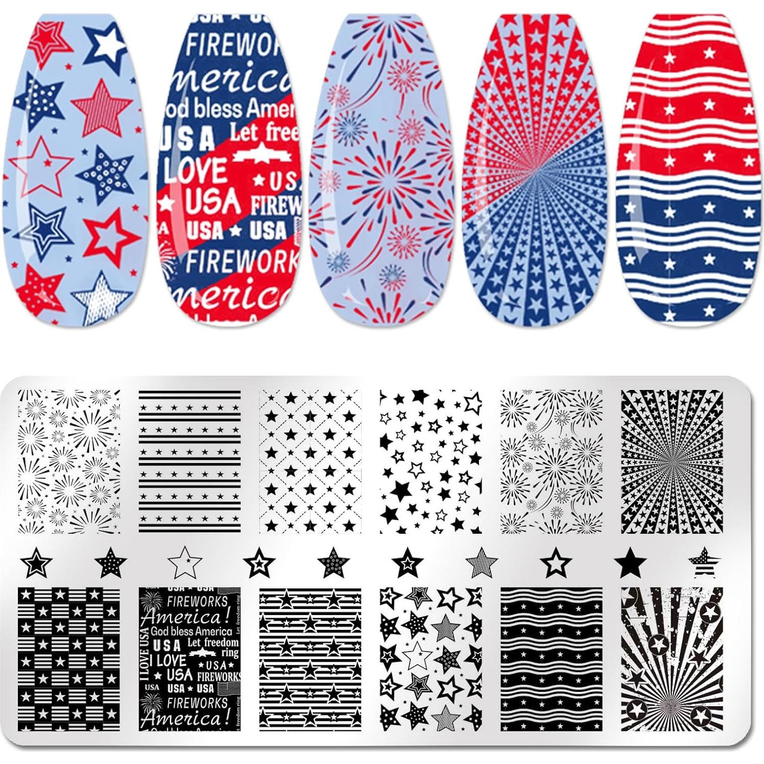 Kit de Estampado de Uñas JERCLITY 6 Piezas Patriótico