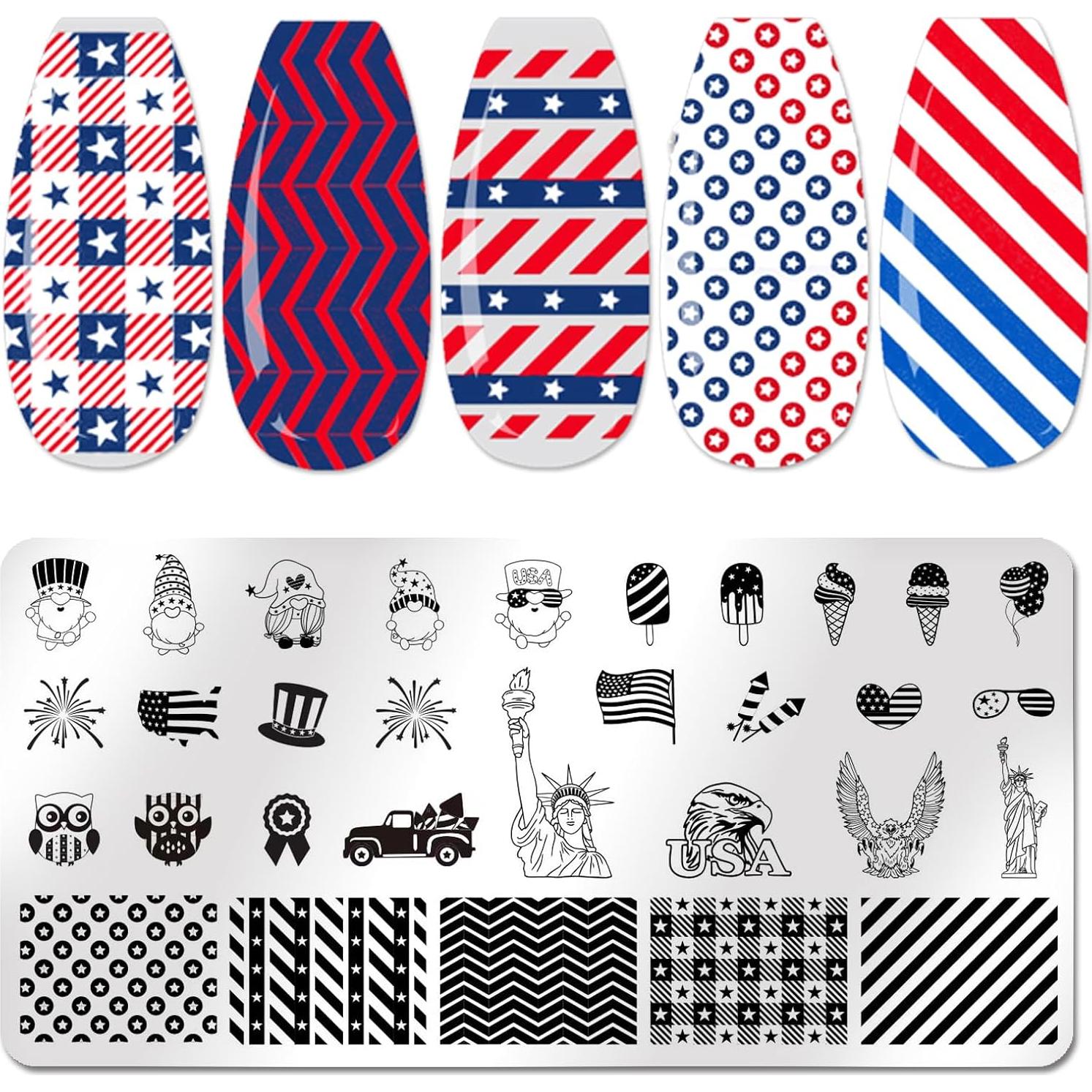 Kit de Estampado de Uñas JERCLITY 6 Piezas Patriótico