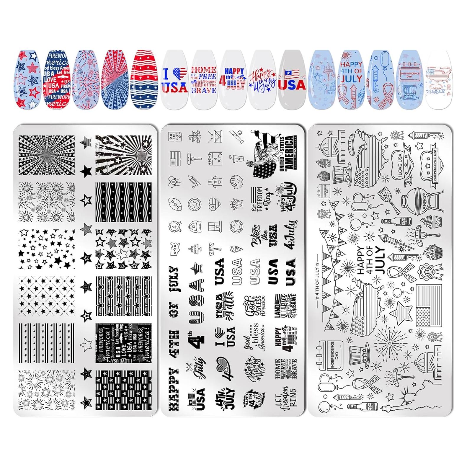Kit de Estampado de Uñas Patriótico 3pcs XingRong