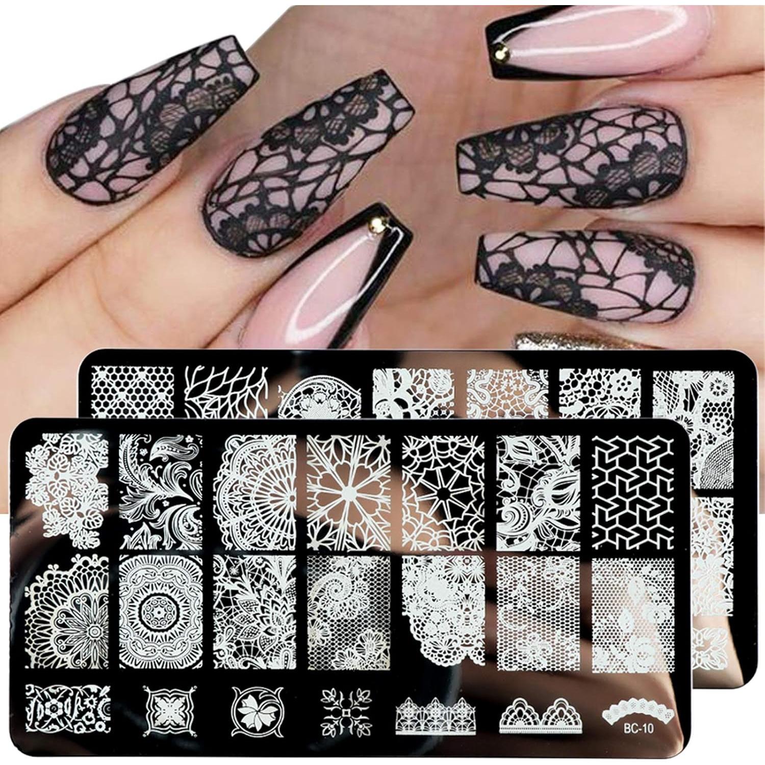 Kit de Estampado de Uñas 4 Piezas con Strass y Estampador