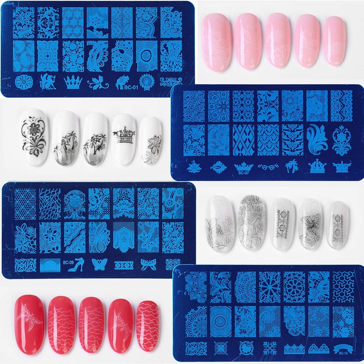 Kit de Estampado de Uñas 4 Piezas con Strass y Estampador