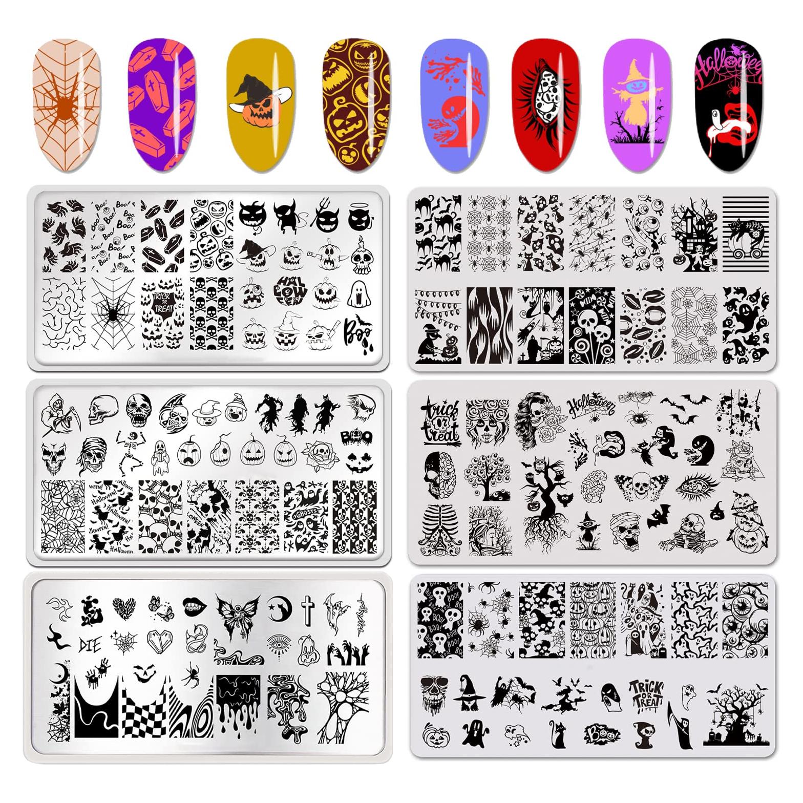 Kit 6 Placas Estampado Uñas Halloween OCOUYVD 12x6 cm