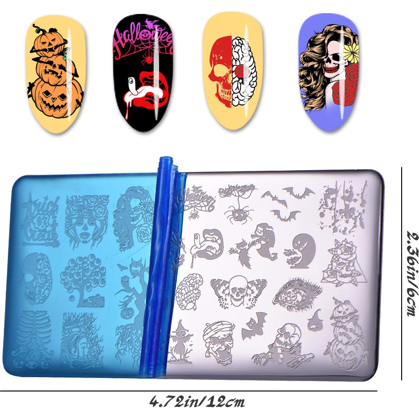 Kit 6 Placas Estampado Uñas Halloween OCOUYVD 12x6 cm