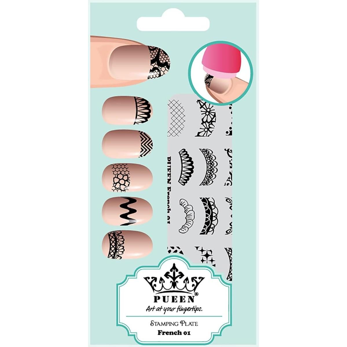 Placa de Estampado de Uñas PUEEN Francés 01 12.5x6.5cm