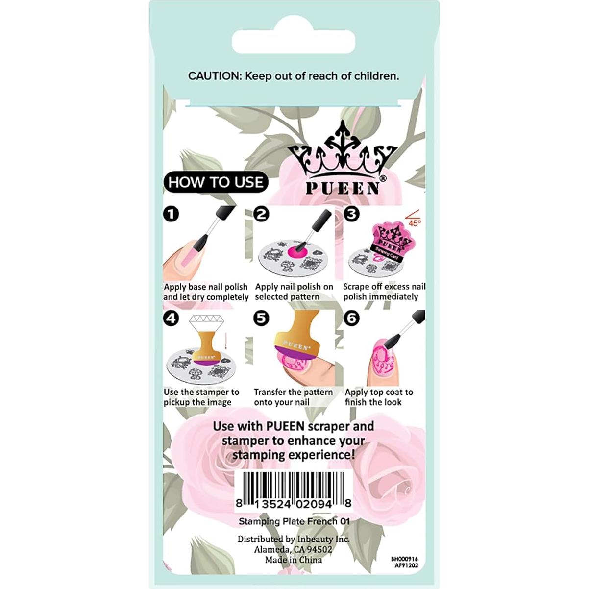 Placa de Estampado de Uñas PUEEN Francés 01 12.5x6.5cm