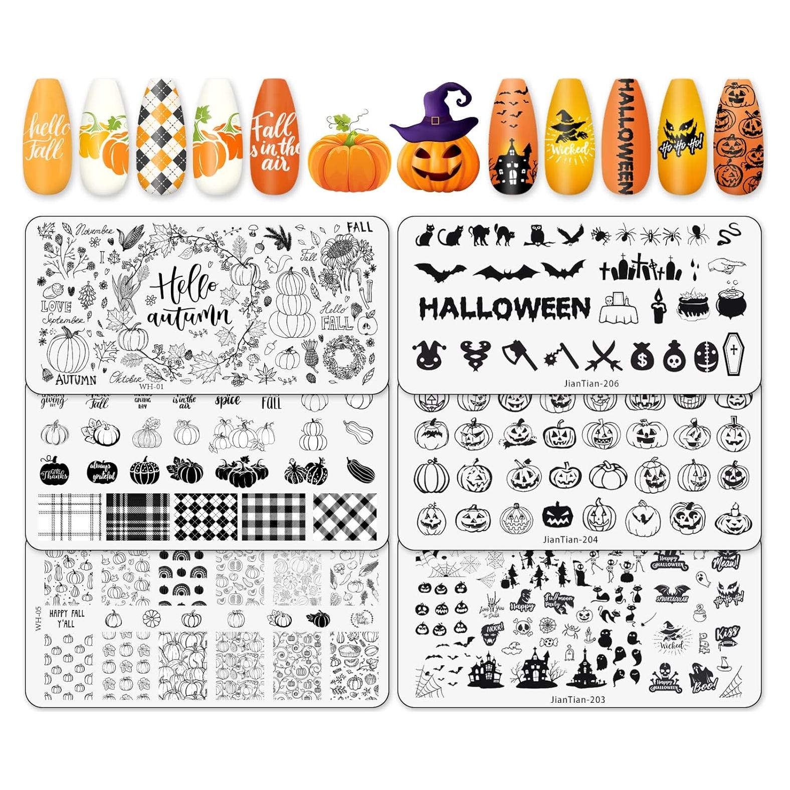 Kit de Placas de Estampado de Uñas Whaline 6 Piezas Otoño Halloween