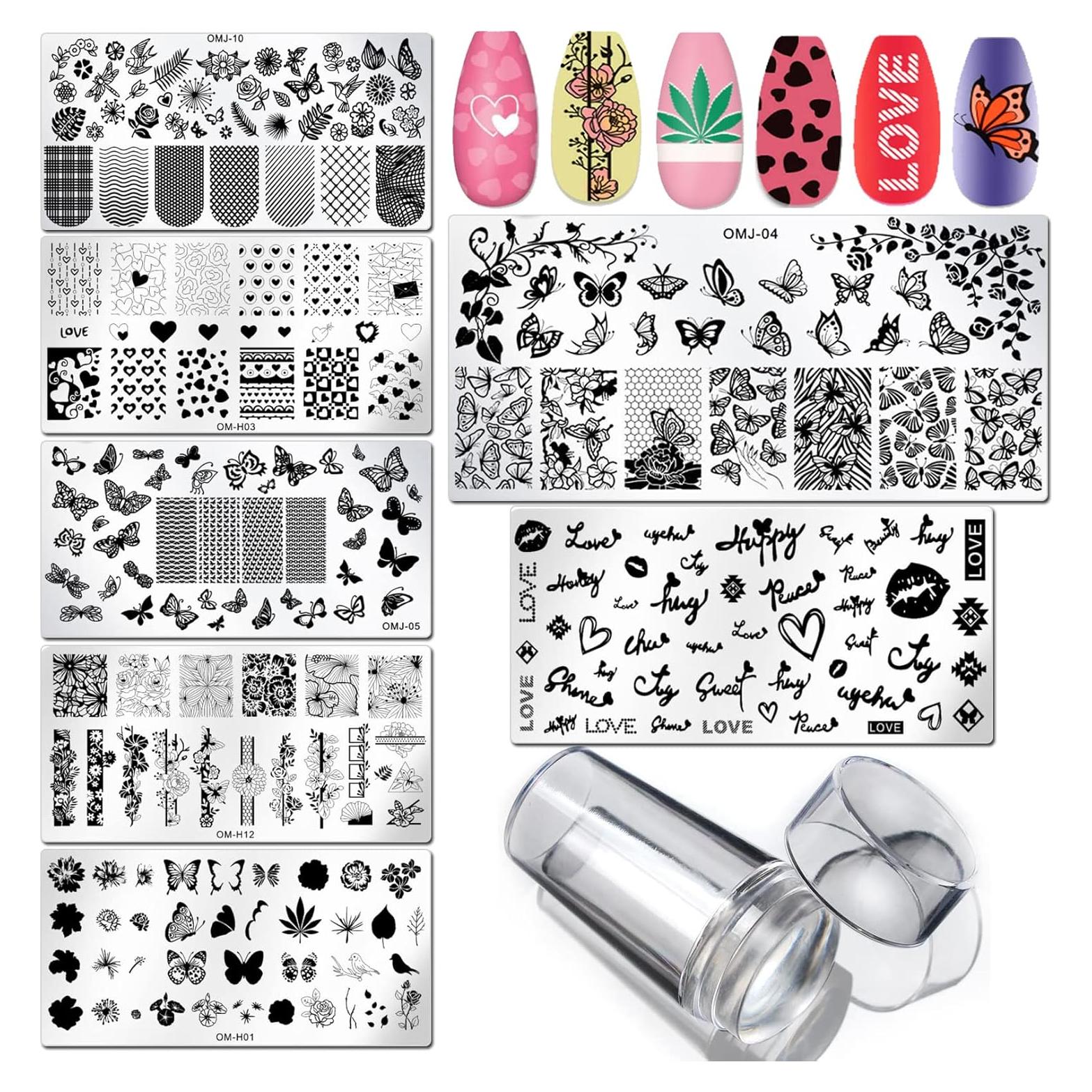 Kit de Estampado de Uñas LoveOurHome 7 Piezas Flores Mariposas