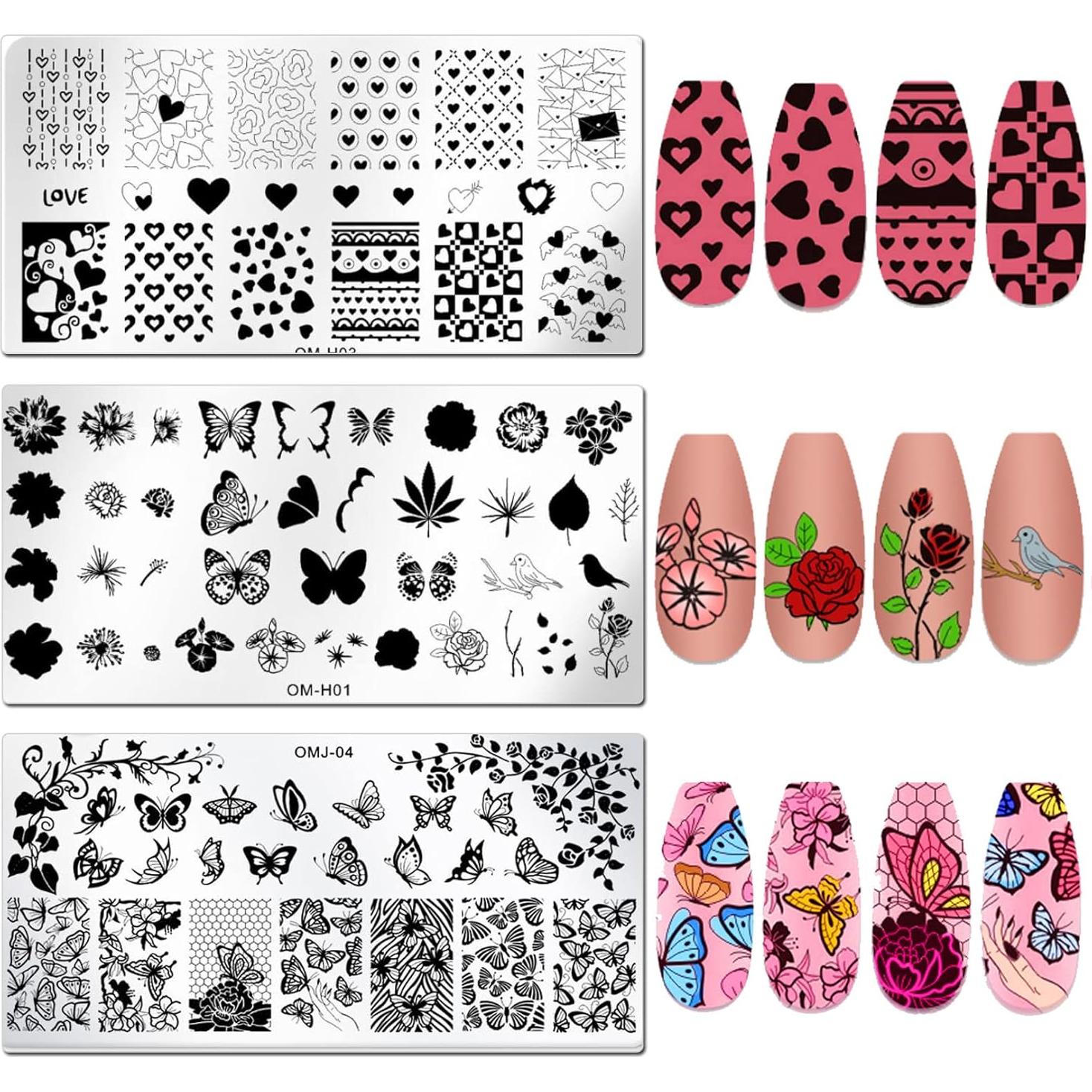 Kit de Estampado de Uñas LoveOurHome 7 Piezas Flores Mariposas