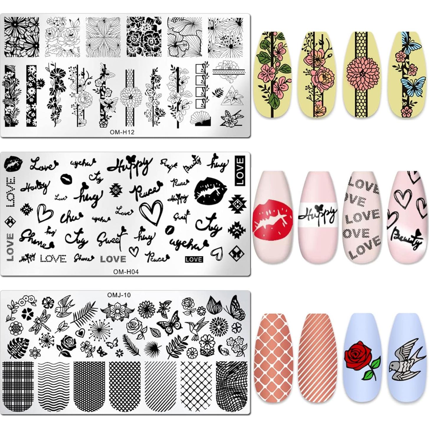 Kit de Estampado de Uñas LoveOurHome 7 Piezas Flores Mariposas