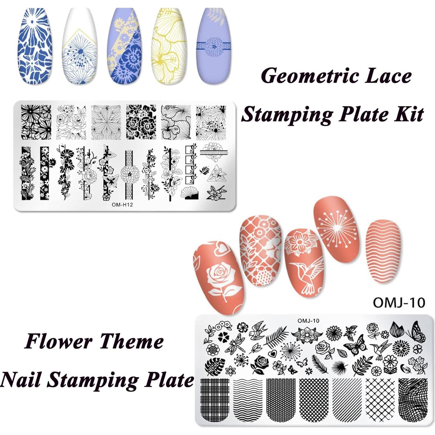 Kit de Estampado de Uñas LoveOurHome 7 Piezas Flores Mariposas