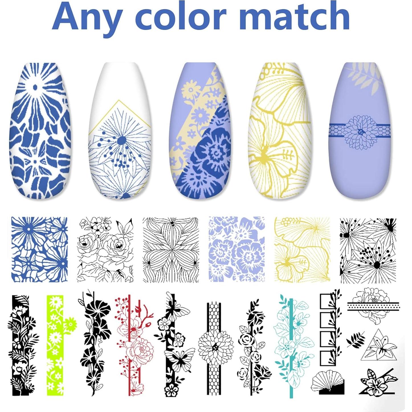 Kit de Estampado de Uñas LoveOurHome 7 Piezas Flores Mariposas