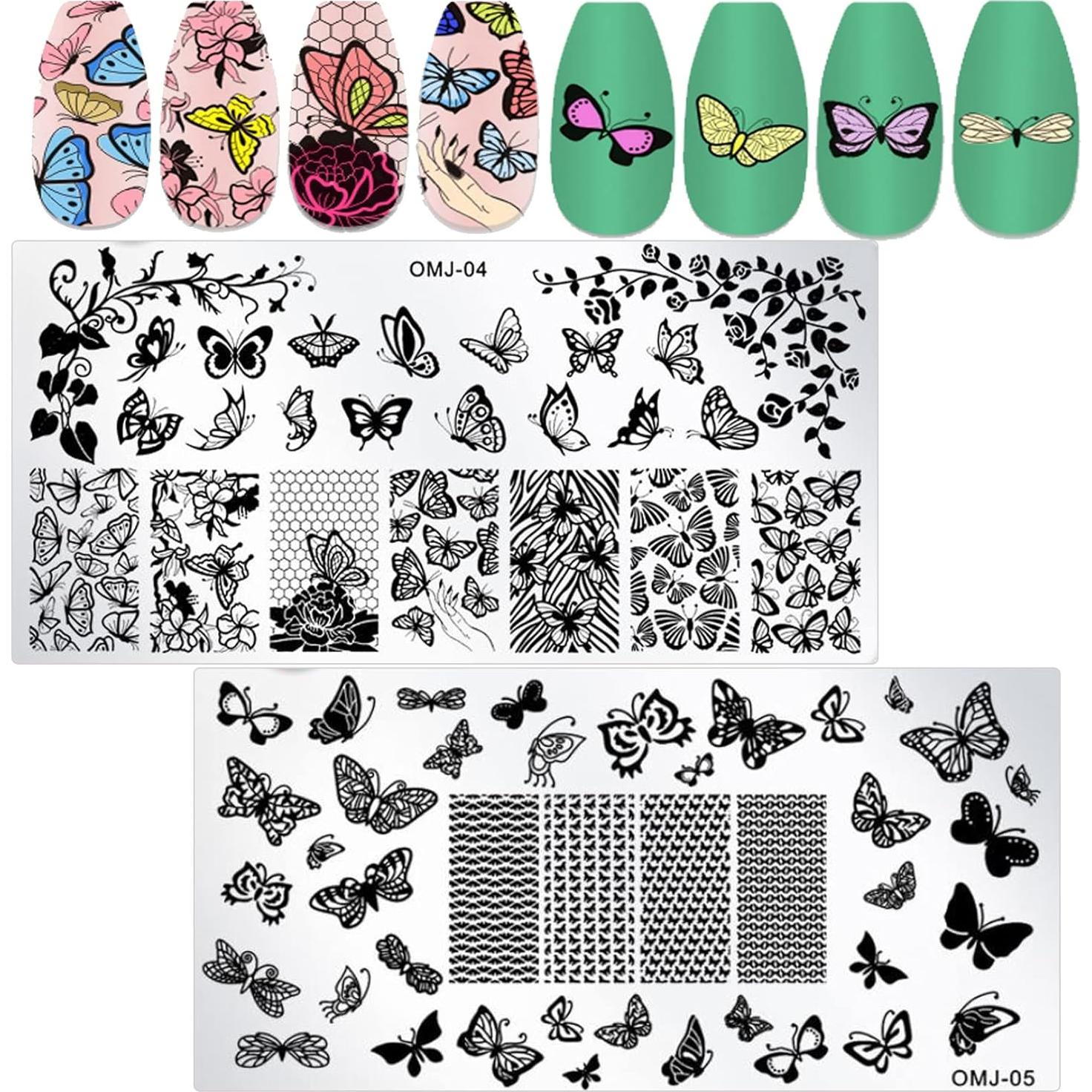 Kit de Estampado de Uñas LoveOurHome 7 Piezas Flores Mariposas