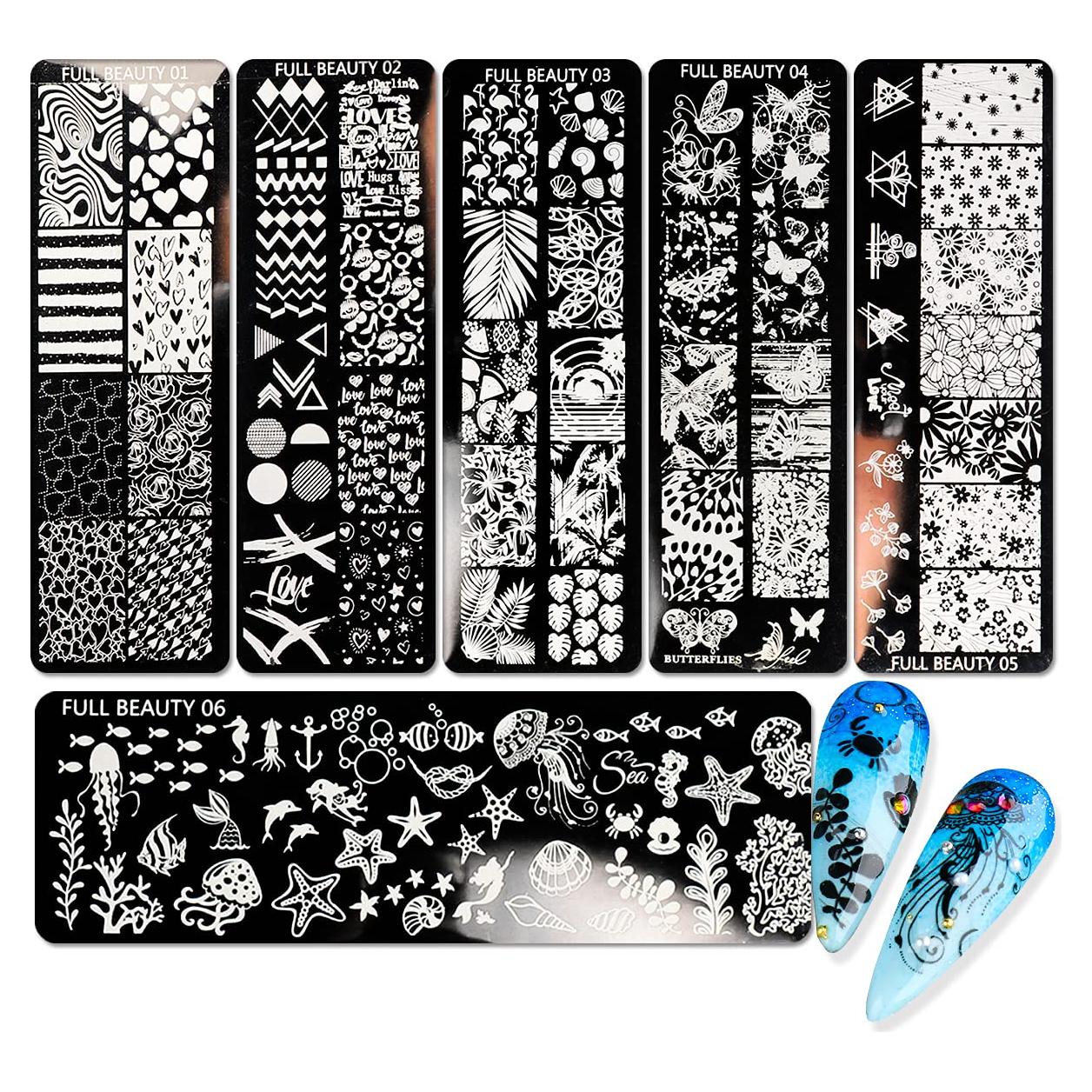 Plantillas de Estampado de Uñas FaCai 6 Piezas Acero Inoxidable