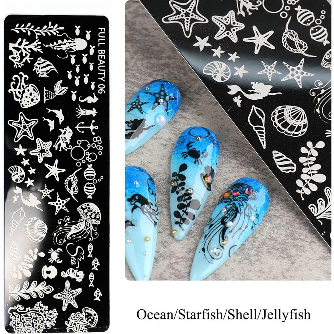 Plantillas de Estampado de Uñas FaCai 6 Piezas Acero Inoxidable