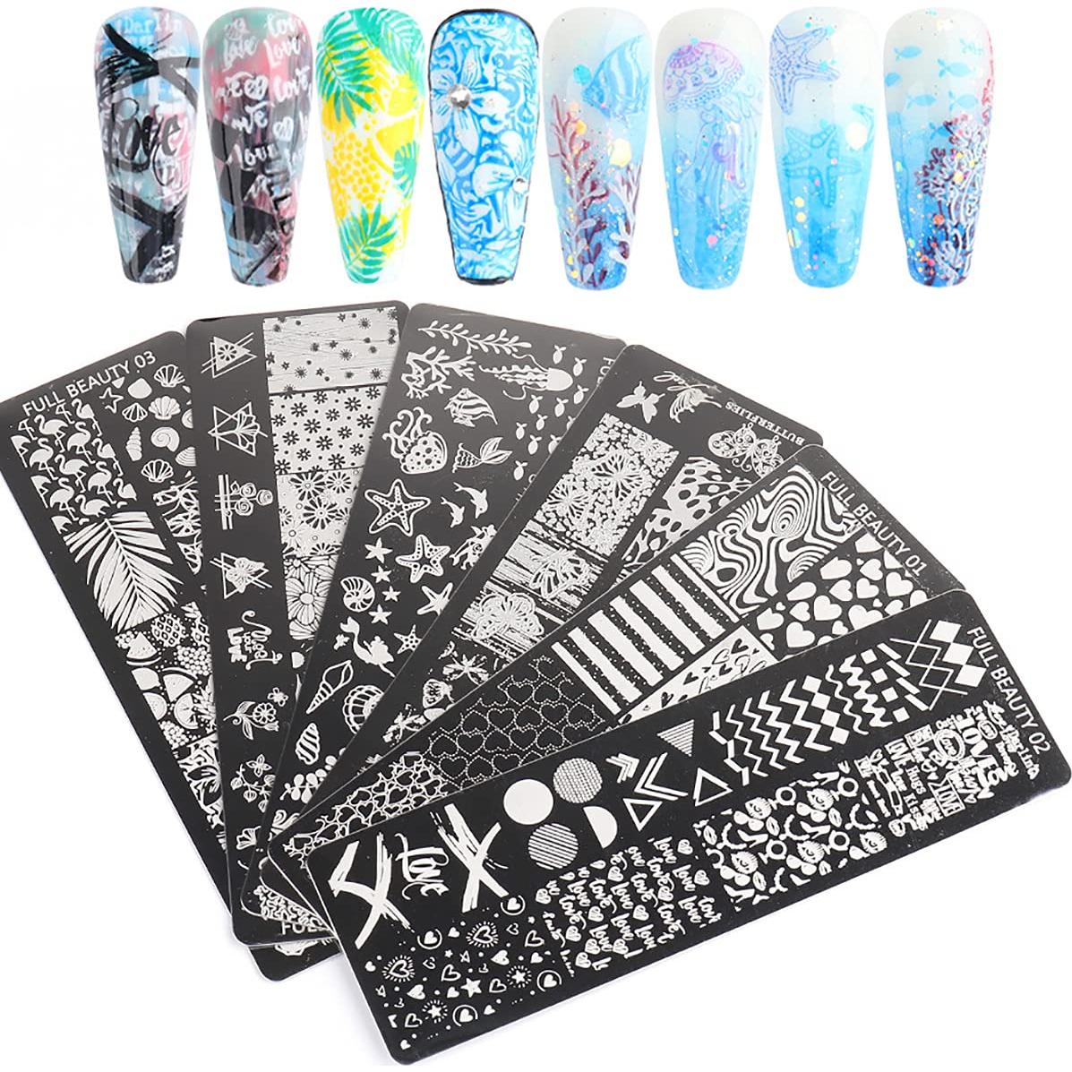 Plantillas de Estampado de Uñas FaCai 6 Piezas Acero Inoxidable