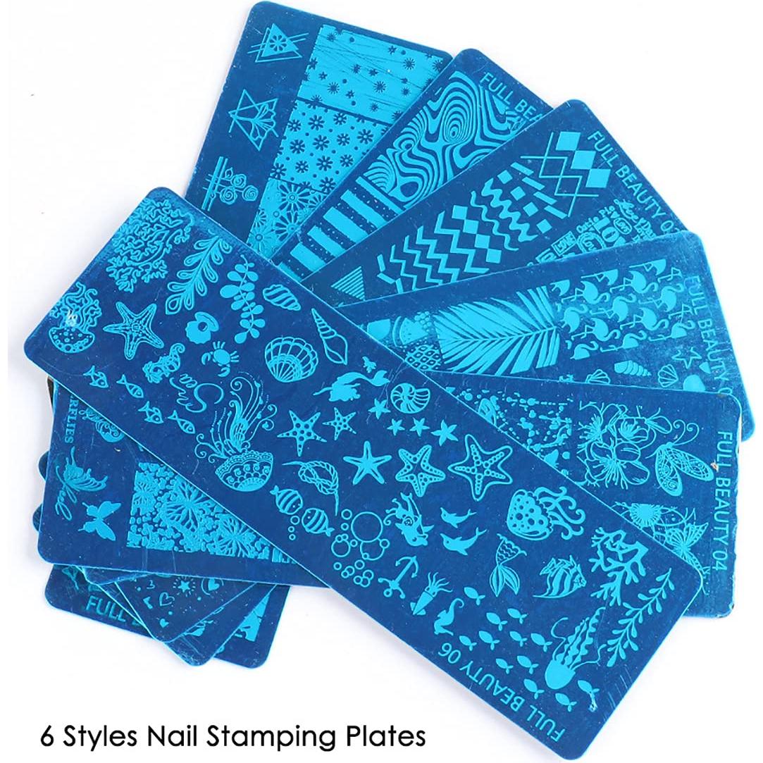Plantillas de Estampado de Uñas FaCai 6 Piezas Acero Inoxidable