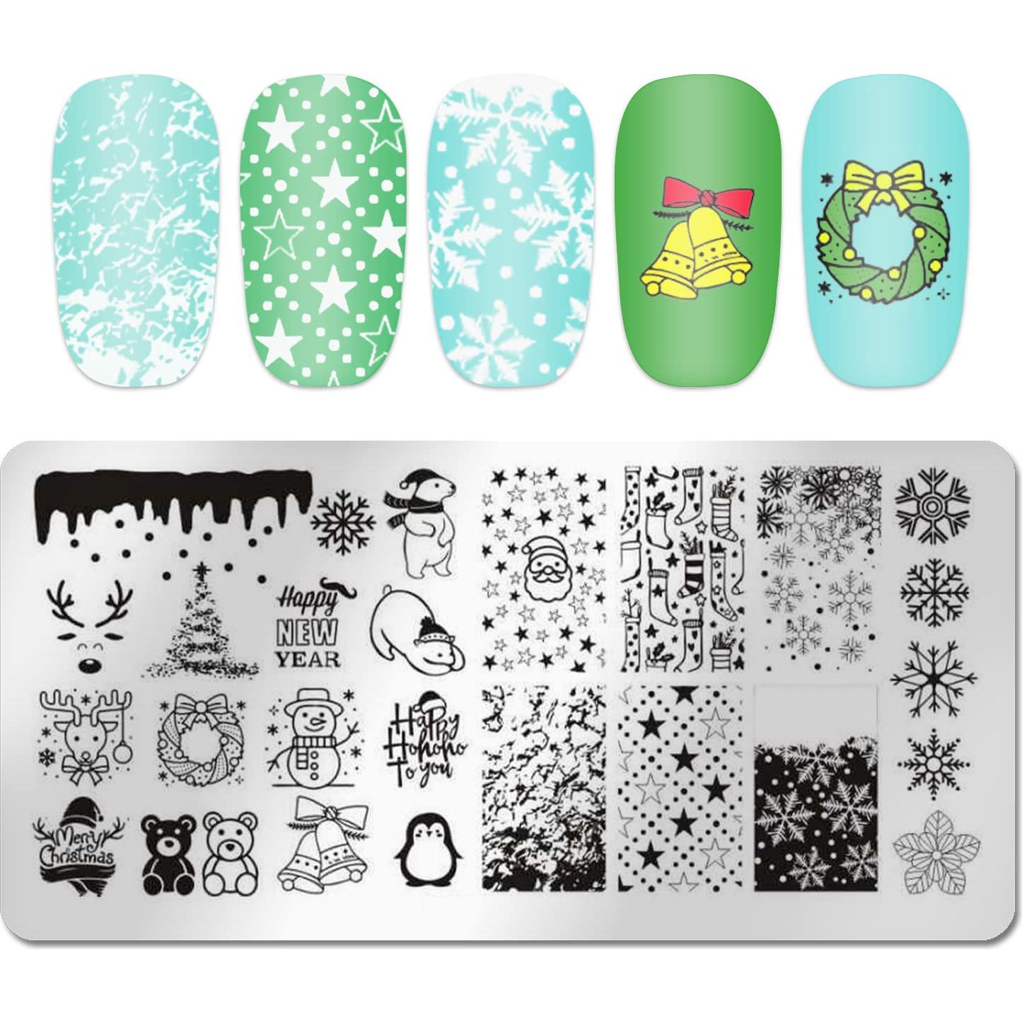 DANNEASY Kit de Estampado de Uñas Navidad 6 Piezas 12x6cm