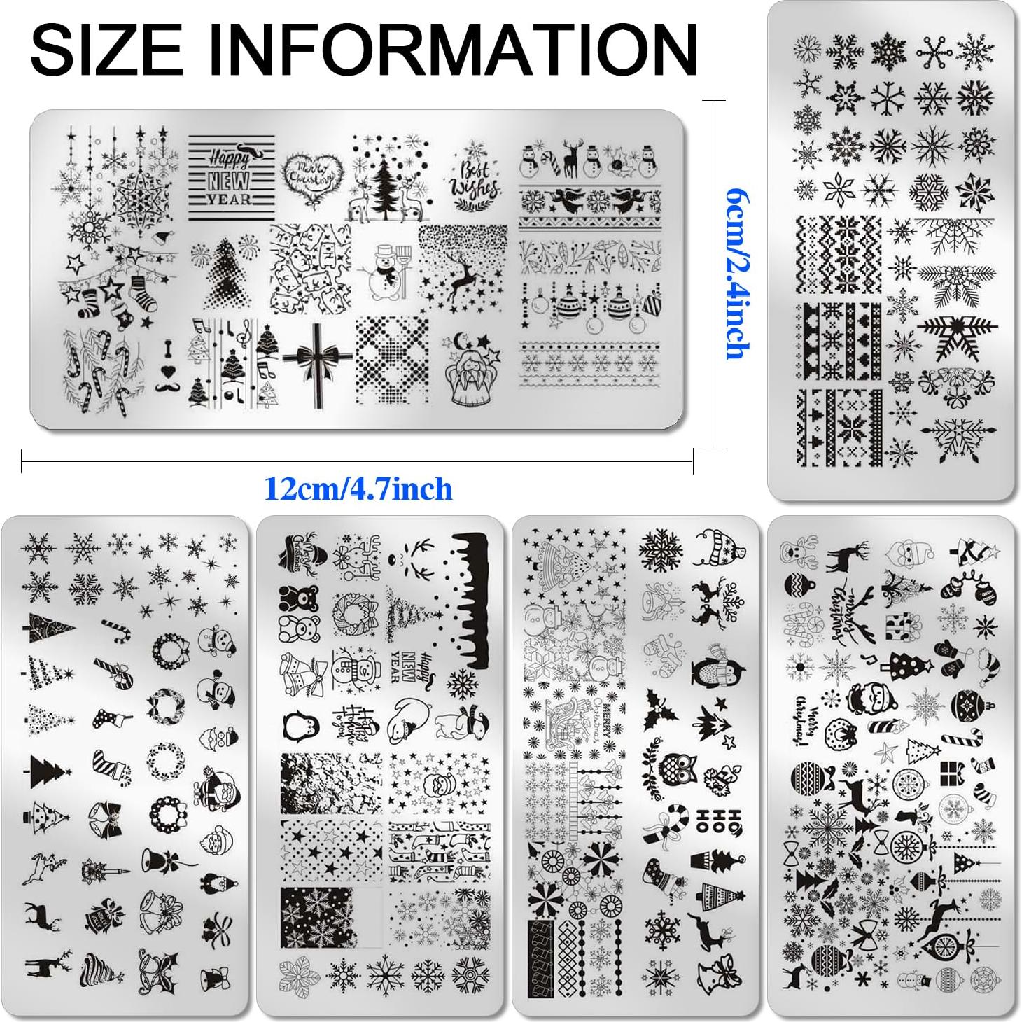 DANNEASY Kit de Estampado de Uñas Navidad 6 Piezas 12x6cm