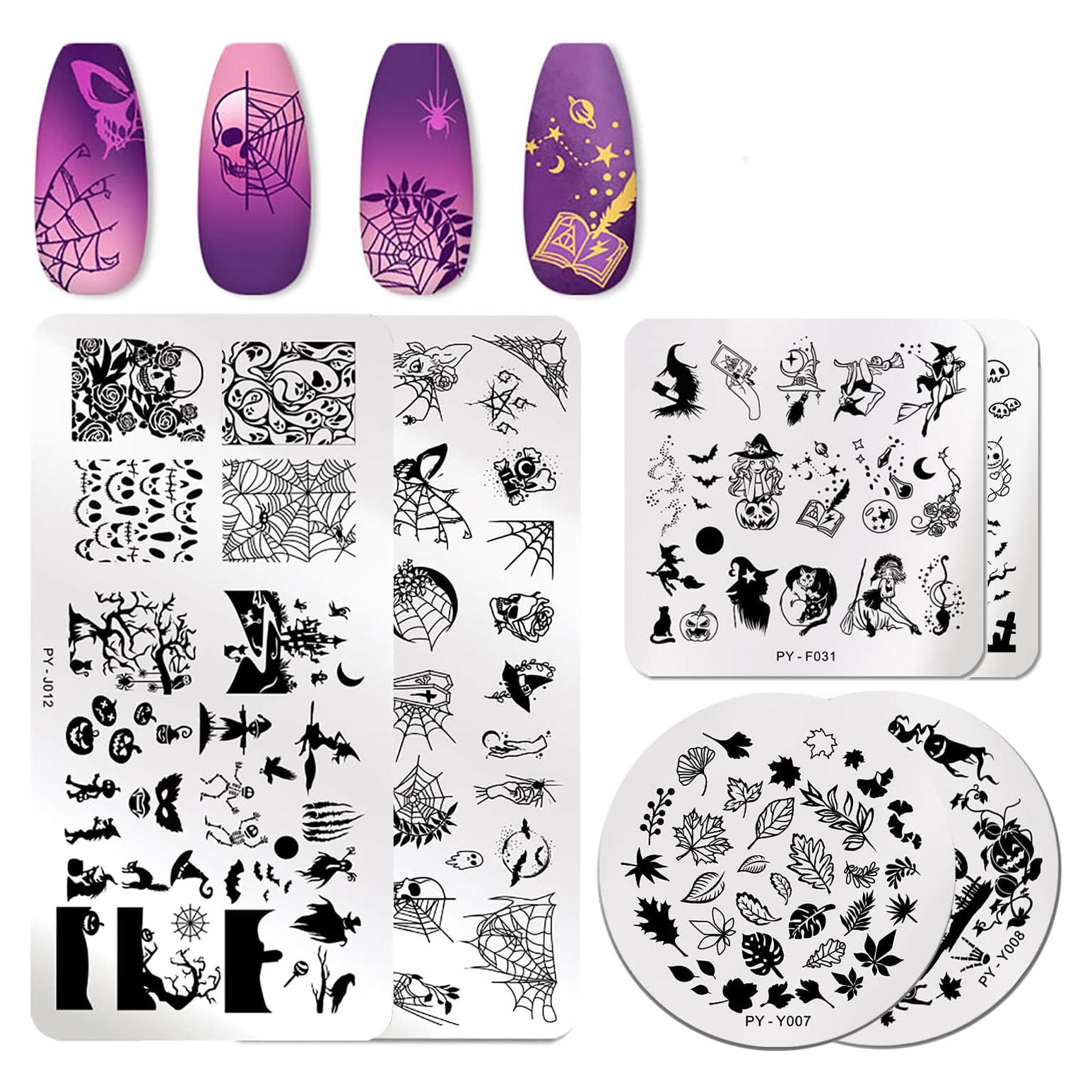 Kit 6 Placas Estampado Uñas Halloween OCOUYVD Acero Inoxidable