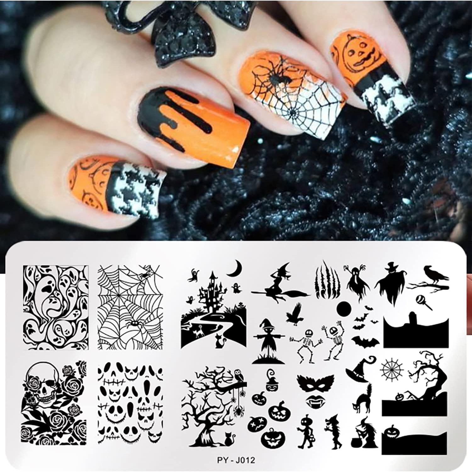 Kit 6 Placas Estampado Uñas Halloween OCOUYVD Acero Inoxidable