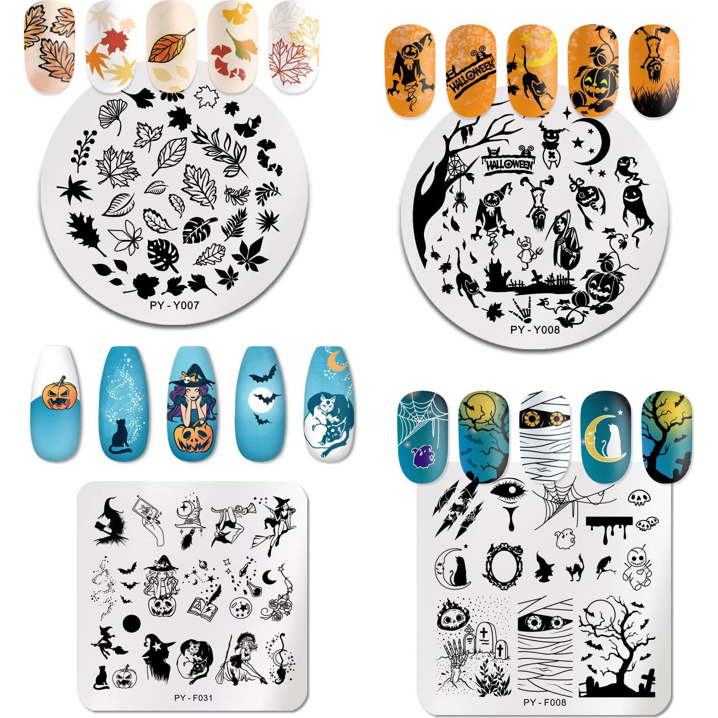 Kit 6 Placas Estampado Uñas Halloween OCOUYVD Acero Inoxidable
