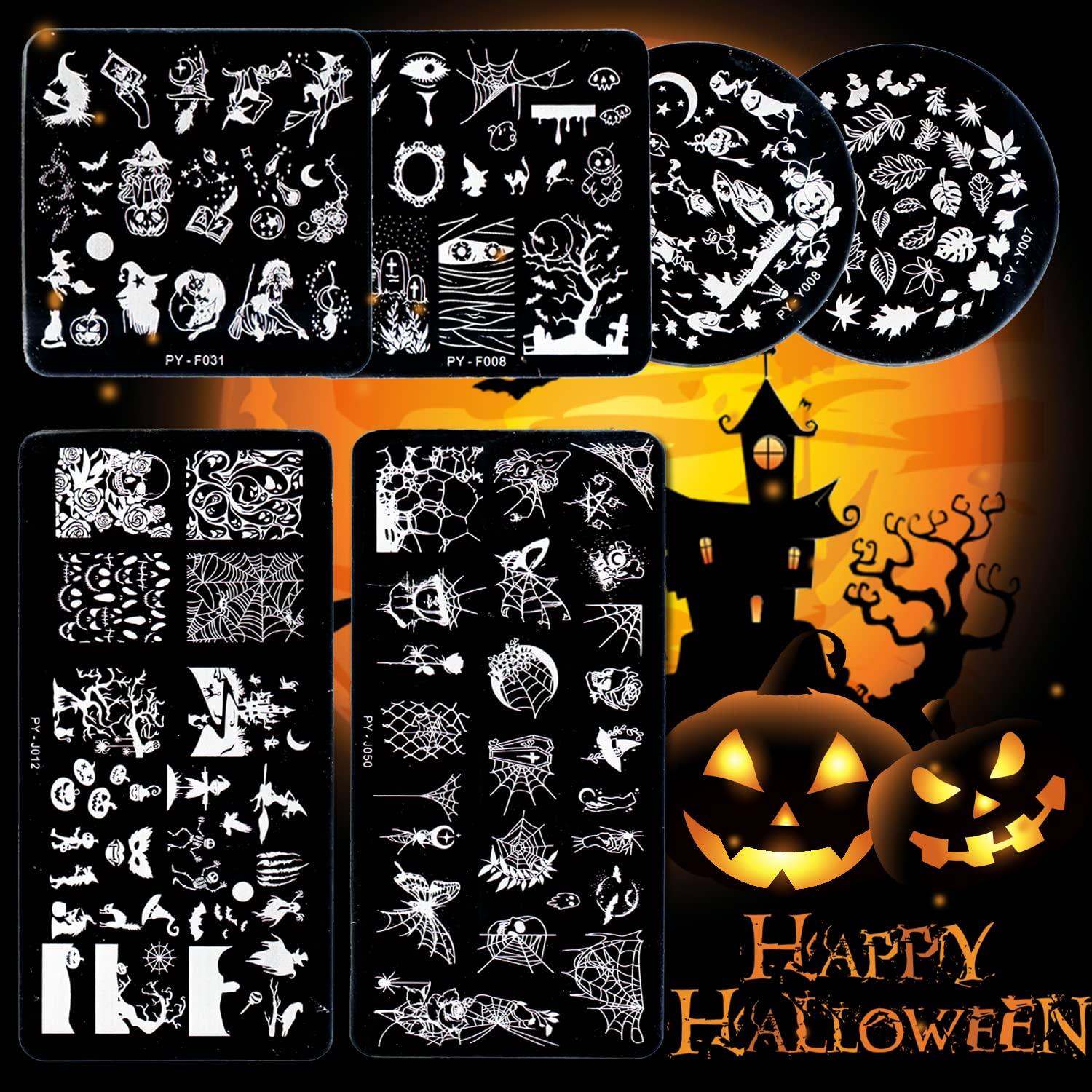 Kit 6 Placas Estampado Uñas Halloween OCOUYVD Acero Inoxidable
