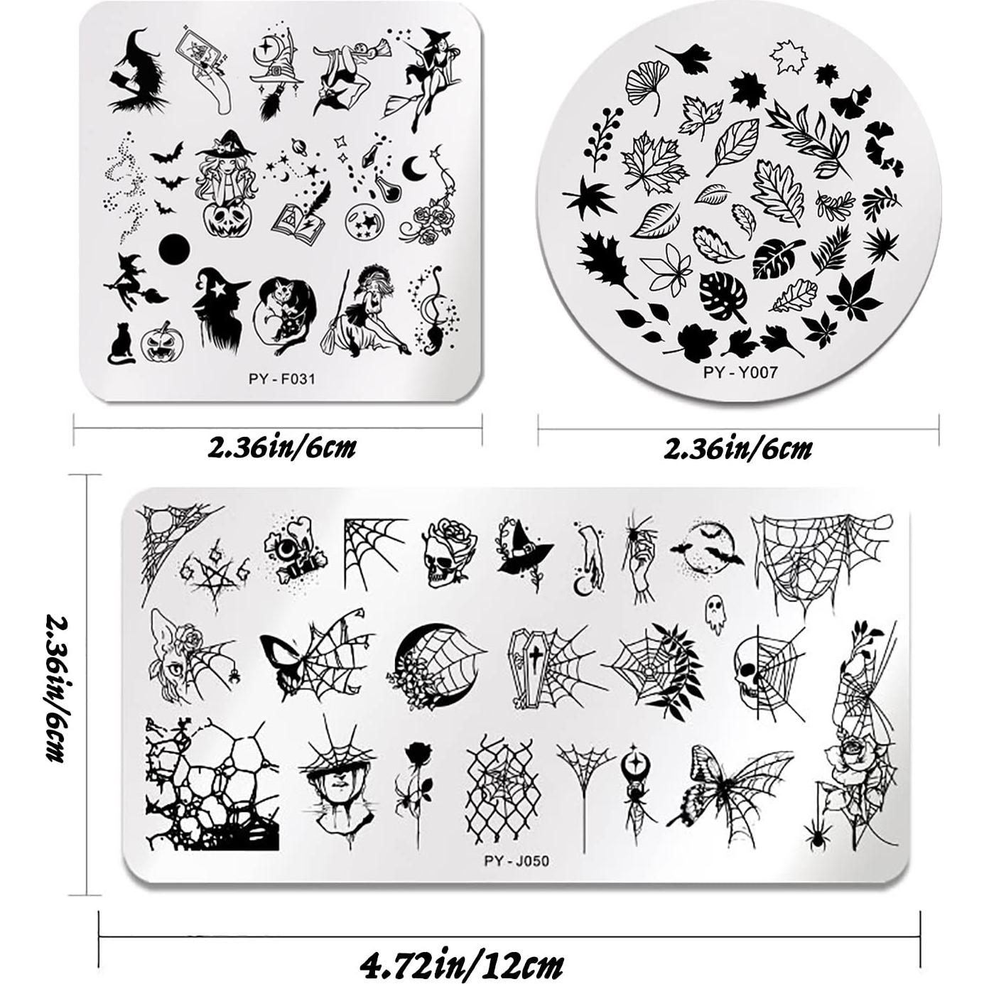 Kit 6 Placas Estampado Uñas Halloween OCOUYVD Acero Inoxidable