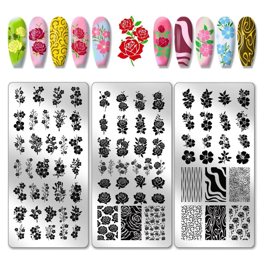 Kit de Placas de Estampado de Uñas PH PandaHall 3pcs Flores
