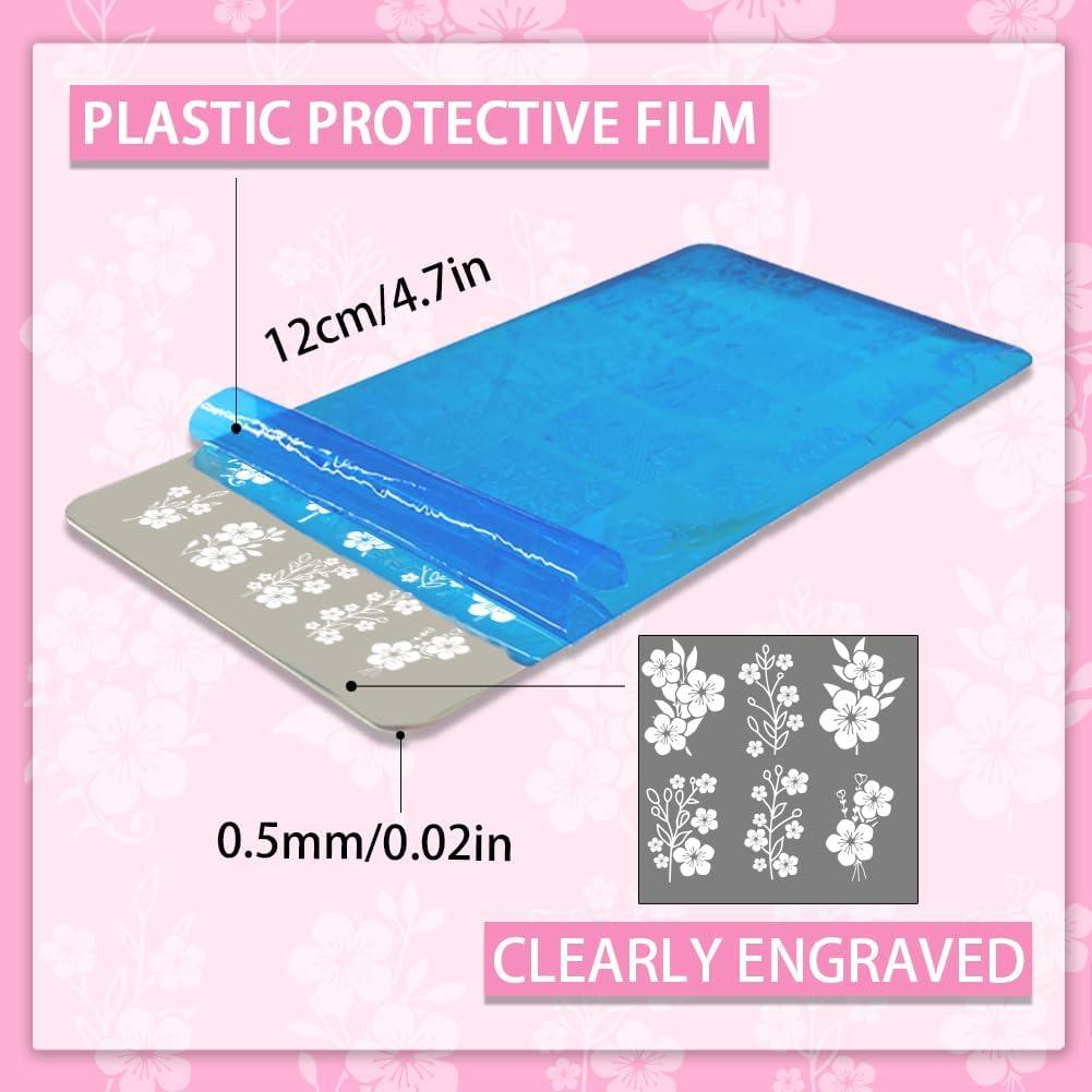 Kit de Placas de Estampado de Uñas PH PandaHall 3pcs Flores