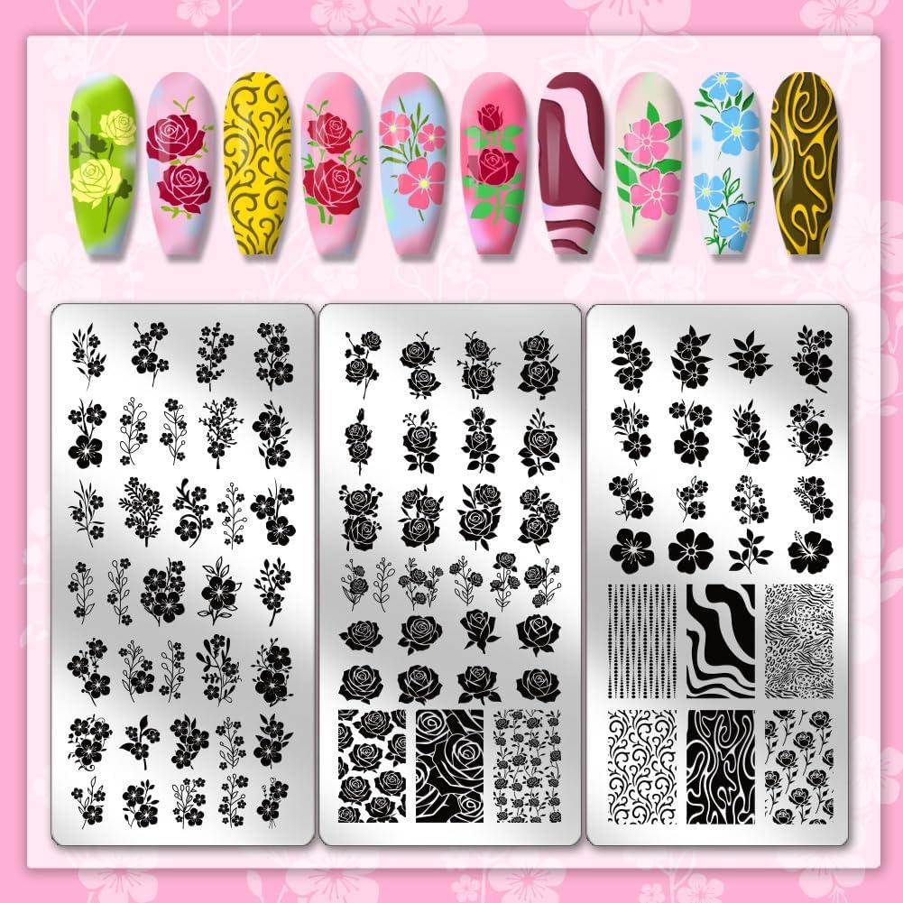 Kit de Placas de Estampado de Uñas PH PandaHall 3pcs Flores