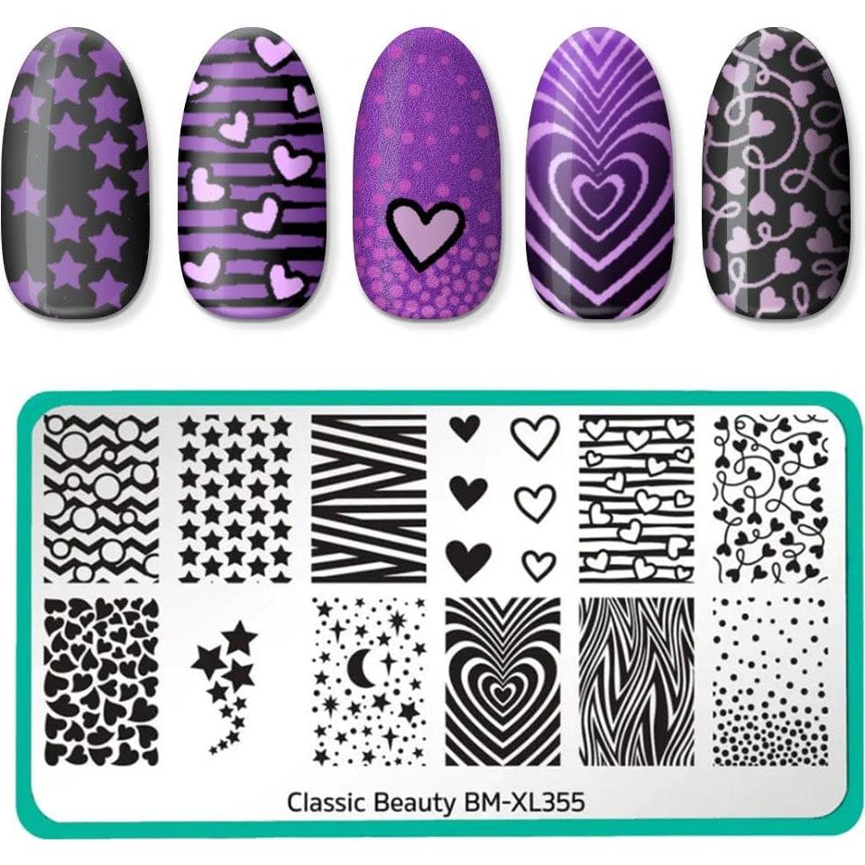 Conjunto de Placas de Estampado de Uñas Maniology Corazones y Gradientes