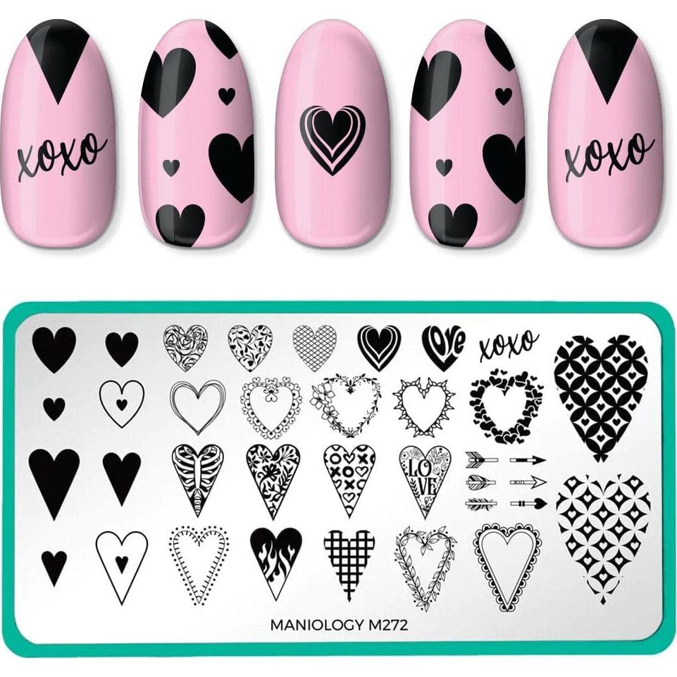 Conjunto de Placas de Estampado de Uñas Maniology Corazones y Gradientes
